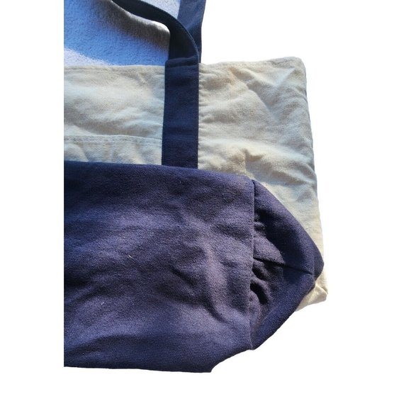 Trader Joes Reusable Canvas Cloth Tote Bag Grocery Navy Red Recycle Trendy - Picture 10 of 14